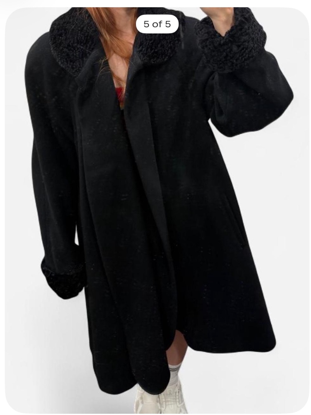 Anne Klein Black Swing Trench Coat with Faux-Fur Trim